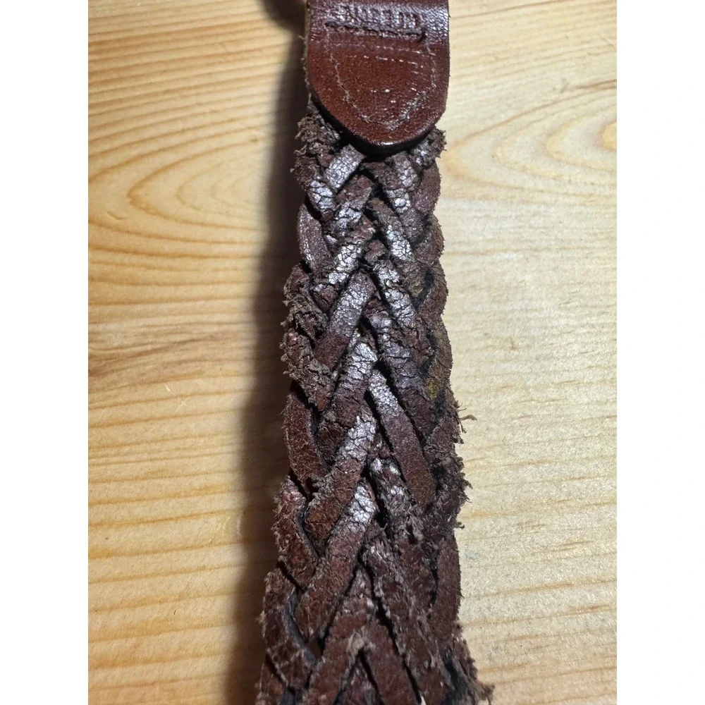 Argentina Vtg women's Belt Silver tone Engraved Buckle Boho Braided Leather  34